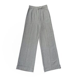 70s vintage highwaisted wideleg flare trousers wuffed wool blend gray pants.